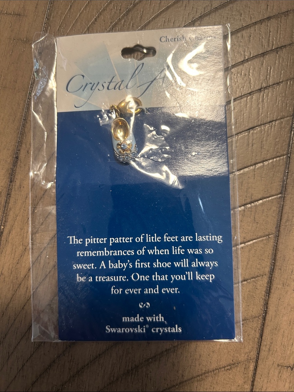 Crystal Amour Baby Shoe Charm Gold with Blue - Picture 1 of 2